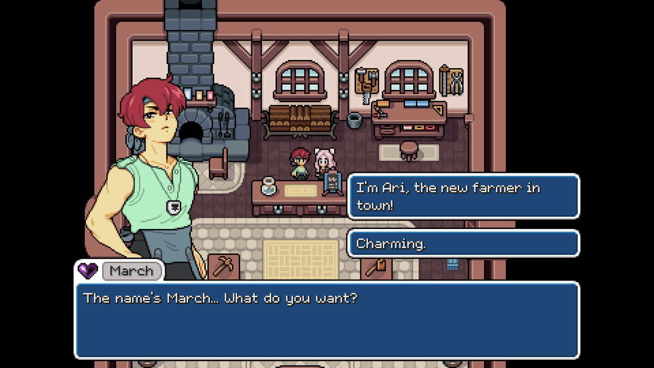 The blacksmith's forge in Fields of Mistria, where the Engagement Ring is crafted